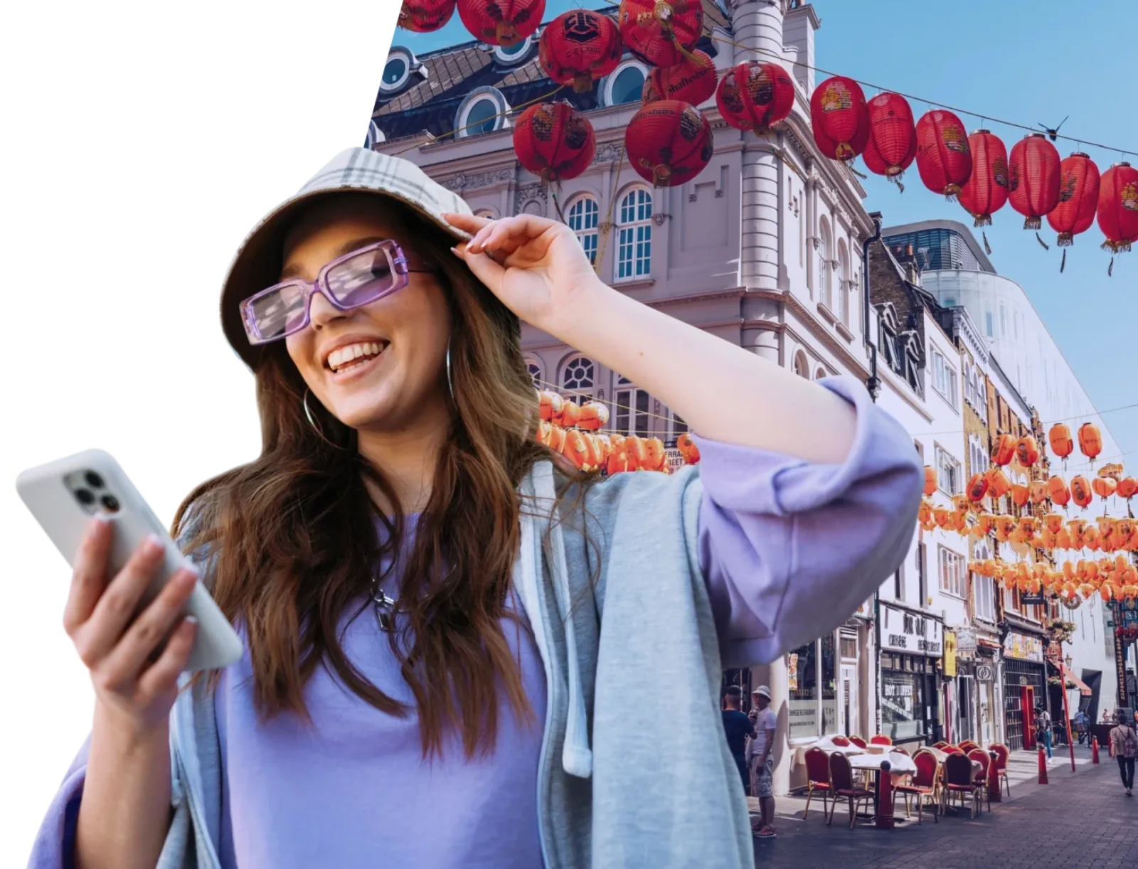 Woman smiling looking at her phone