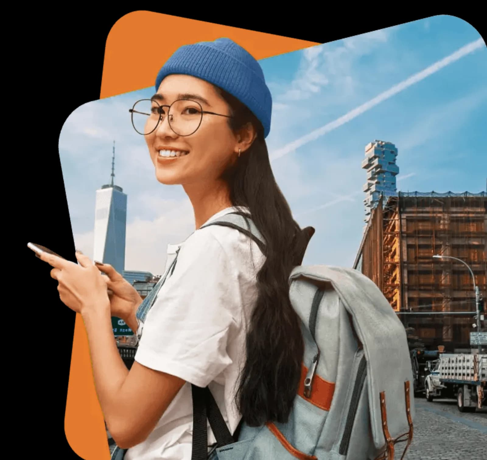 Woman holding phone using VisaBot